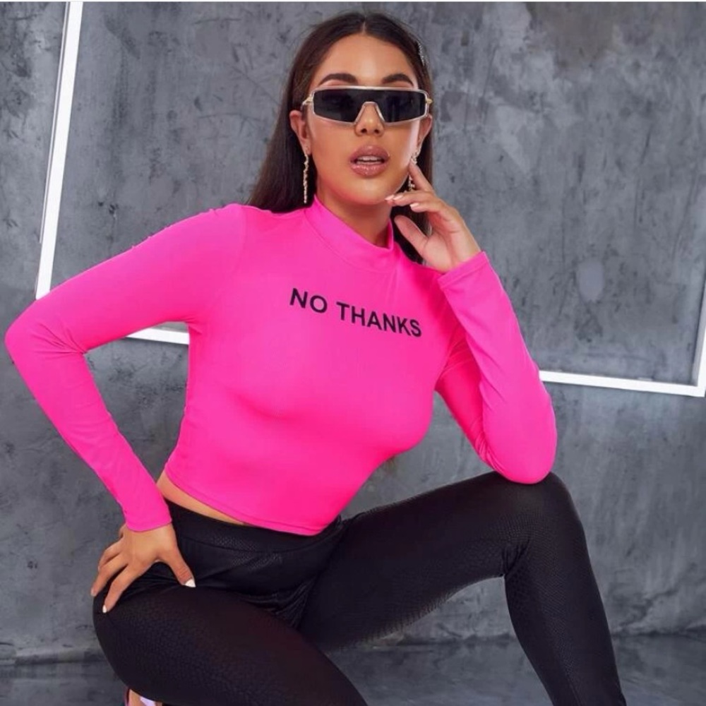 Pink and black Slogan long sleeve turtle neck tee from shein size small.